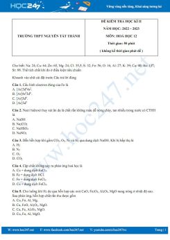 Đề thi HK2 môn Hoá 12 năm 2022 - 2023 trường THPT Nguyễn Tất Thành có đáp án