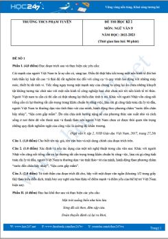 Bộ 5 đề thi HK2 môn Ngữ văn 9 năm 2022-2023 trường THCS Phạm Tuyên