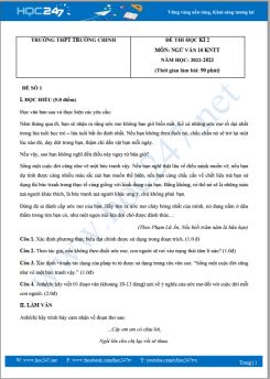 Bộ 5 đề thi HK2 môn Ngữ văn 10 KNTT năm 2022-2023 trường THPT Trường Chinh