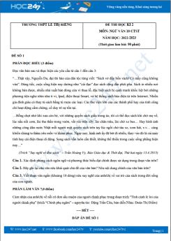 Bộ 5 đề thi HK2 môn Ngữ văn 10 CTST năm 2022-2023 trường THPT Lê Thị Riêng