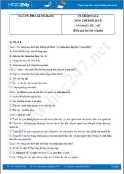 Bộ 5 đề thi HK2 môn GDKT&PL 10 Cánh diều năm 2022-2023 trường THPT Lê Đại Hành