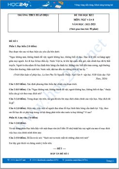 Bộ 5 đề thi HK2 môn Ngữ văn 8 năm 2022-2023 trường THCS Xuân Diệu