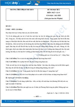 Bộ 5 đề thi HK2 môn Ngữ văn 9 năm 2022-2023 trường THCS Phạm Thế Hiển