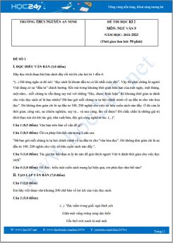 Bộ 5 đề thi HK2 môn Ngữ văn 9 năm 2022-2023 trường THCS Nguyễn An Ninh