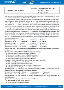 Đề thi HK2 môn Tiếng Anh 12 năm 2022-2023 Trường THPT Trần Phú có đáp án