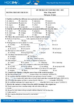 Đề thi HK2 môn Tiếng Anh 8 năm 2022-2023 Trường THCS Bùi Thị Xuân