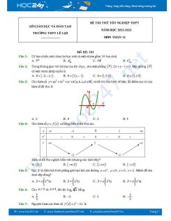 Đề thi thử tốt nghiệp THPT môn Toán năm 2022-2023 Trường THPT Lê Lợi có đáp án