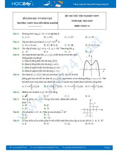 Đề thi thử tốt nghiệp THPT môn Toán năm 2022-2023 Trường THPT Nguyễn Bỉnh Khiêm có đáp án