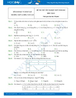 Đề thi thử tốt nghiệp THPT môn Toán năm 2022-2023 Trường THPT Lương Văn Can có đáp án