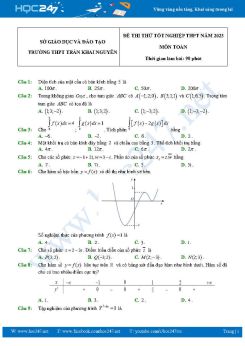 Đề thi thử tốt nghiệp THPT môn Toán năm 2022-2023 Trường THPT Trần Khai Nguyên có đáp án