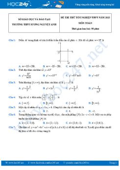 Đề thi thử tốt nghiệp THPT môn Toán năm 2022-2023 Trường THPT Sương Nguyệt Anh có đáp án