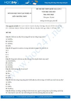 Đề thi thử tốt nghiệp THPT 2023 môn Hóa học Sở GD&ĐT Nghệ An lần 2 có đáp án