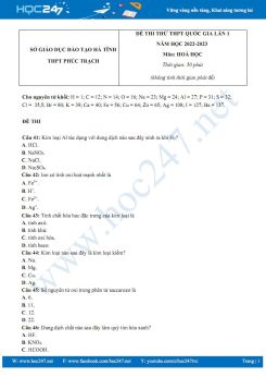 Đề thi thử tốt nghiệp THPT 2023 môn Hóa học trường THPT Phúc Trạch lần 1 có đáp án