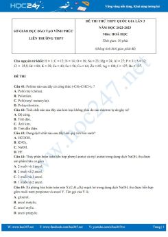 Đề thi thử tốt nghiệp THPT 2023 môn Hóa học Liên trường THPT lần 3 có đáp án
