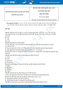 Đề thi thử tốt nghiệp THPT 2023 môn Hóa học Sở GD&ĐT Quảng Ninh lần 2 có đáp án