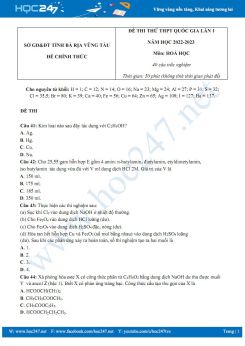 Đề thi thử tốt nghiệp THPT 2023 môn Hóa học Sở GD&ĐT Bà Rịa Vũng Tàu có đáp án