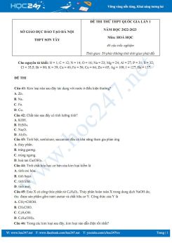 Đề thi thử tốt nghiệp THPT 2023 môn Hóa học trường THPT Sơn Tây lần 1 có đáp án