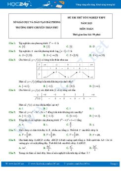 Đề thi thử tốt nghiệp THPT môn Toán năm 2023 Trường THPT chuyên Trần Phú HP có đáp án