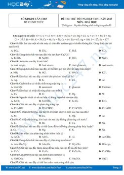 Đề thi thử tốt nghiệp THPT 2023 môn Hóa học Sở GD&ĐT Cần Thơ có đáp án