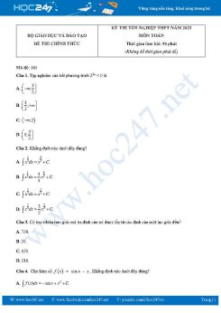 Đề thi và đáp án tham khảo môn Toán tốt nghiệp THPT 2023 - Mã đề 101