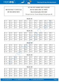 Đáp án chính thức môn Hoá học kỳ thi tốt nghiệp THPT năm 2023 - Bộ GD&ĐT