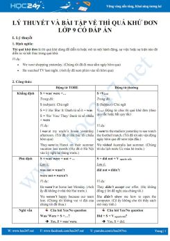 Lý thuyết và bài tập về thì quá khứ đơn lớp 9 có đáp án