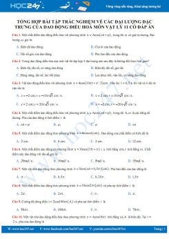 Tổng hợp bài tập Trắc nghiệm về Các đại lượng đặc trưng của Dao động điều hòa môn Vật lý 11 có đáp án
