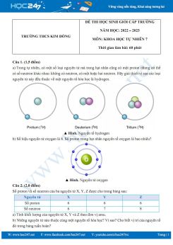 Đề thi HSG lớp 7 môn KHTN Trường THCS Kim Đồng năm học 2022-2023 có lời giải