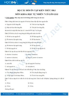 Bộ câu hỏi ôn tập kiến thức HK1 môn Khoa học tự nhiên 7 có lời giải