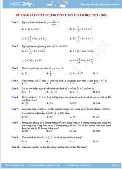 Đề khảo sát chất lượng đầu năm Toán 12 năm học 2023 - 2024 Trường THPT Sao Mai