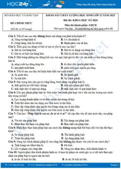 Đề khảo sát chất lượng đầu năm môn GDCD 12 năm 2023-2024 có đáp án trường THPT chuyên Lam Sơn