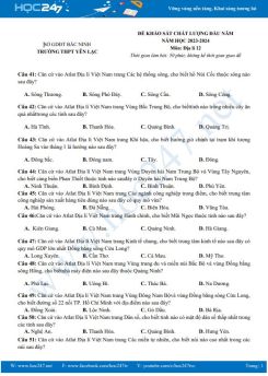 Đề khảo sát chất lượng đầu năm môn Địa lí 12 năm 2023-2024 có đáp án Trường THPT Yên Lạc