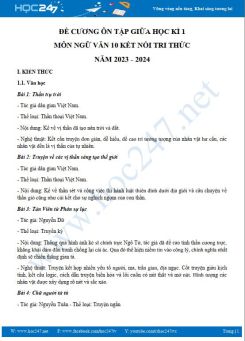 Đề cương ôn tập giữa HK1 môn Ngữ văn 10 KNTT năm 2023-2024