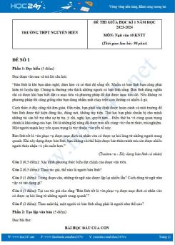 Bộ 5 đề thi giữa HK1 môn Ngữ văn 10 KNTT năm 2023-2024 có đáp án trường THPT Nguyễn Hiền