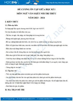 Đề cương ôn tập giữa HK1 môn Ngữ văn 8 KNTT năm 2023-2024