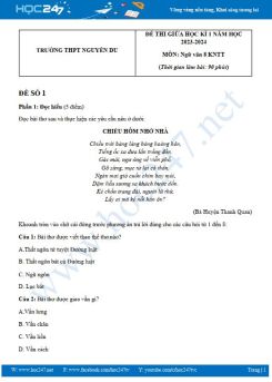 Bộ 3 đề thi giữa HK1 môn Ngữ văn 8 KNTT năm 2023-2024 có đáp án trường THCS Nguyễn Du