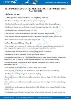 Đề cương ôn tập giữa HK1 môn Sinh học 11 KNTT năm 2023-2024