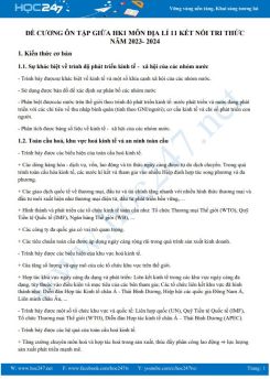 Đề cương ôn tập giữa HK1 môn Địa lí 11 KNTT năm 2023-2024