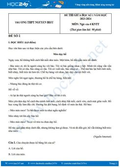Bộ 3 đề thi giữa HK1 môn Ngữ văn 6 KNTT năm 2023-2024 có đáp án trường THPT Nguyễn Biểu