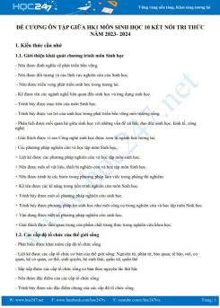 Đề cương ôn tập giữa HK1 môn Sinh học 10 KNTT năm 2023-2024