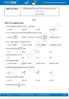 Bộ 3 đề thi giữa HK1 môn Toán 9 năm học 2023 - 2024 THCS Bà Điểm có đáp án