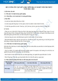 Đề cương ôn tập giữa HK1 môn Địa lí 10 KNTT năm 2023-2024
