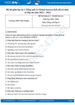 Đề thi giữa HK1 Tiếng anh 11 Global Success Kết nối tri thức có đáp án năm 2023 – 2024