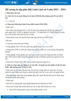 Đề cương ôn tập giữa HK1 môn Lịch sử 9 năm 2023 – 2024