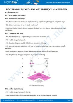 Đề cương ôn tập giữa HK1 môn Sinh học 9 năm 2023-2024