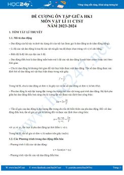 Đề cương ôn tập giữa HK1 môn Vật lí 11 CTST năm 2023-2024