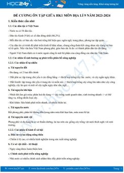 Đề cương ôn tập giữa HK1 môn Địa lí 9 năm 2023-2024