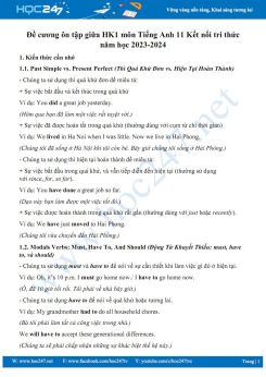 Đề cương ôn tập giữa HK1 môn Tiếng Anh 11 Kết nối tri thức năm học 2023-2024