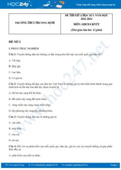 Bộ 3 đề thi giữa HK1 môn GDCD 8 KNTT năm 2023-2024 có đáp án trường THCS Trương Định