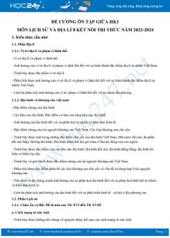 Đề cương ôn tập giữa HK1 môn Lịch sử và Địa lí 8 KNTT năm 2023-2024